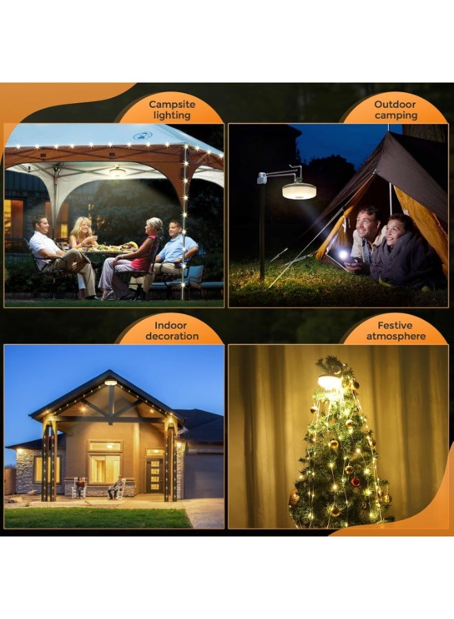 سمارتكس سلسلة إضاءة تخييم فاخرة 2 في 1، بطول 10 أمتار قابلة لللف، مزودة بـ 8 أوضاع إضاءة، وإضاءة دافئة وملونة، قابلة لإعادة الشحن عبر منفذ USB-C، ومقاومة للماء بمعيار IPX4، مثالية لتزيين الحدائق والمنتزهات وحفلات النزهات والتخييم في الصحراء. - Image 5