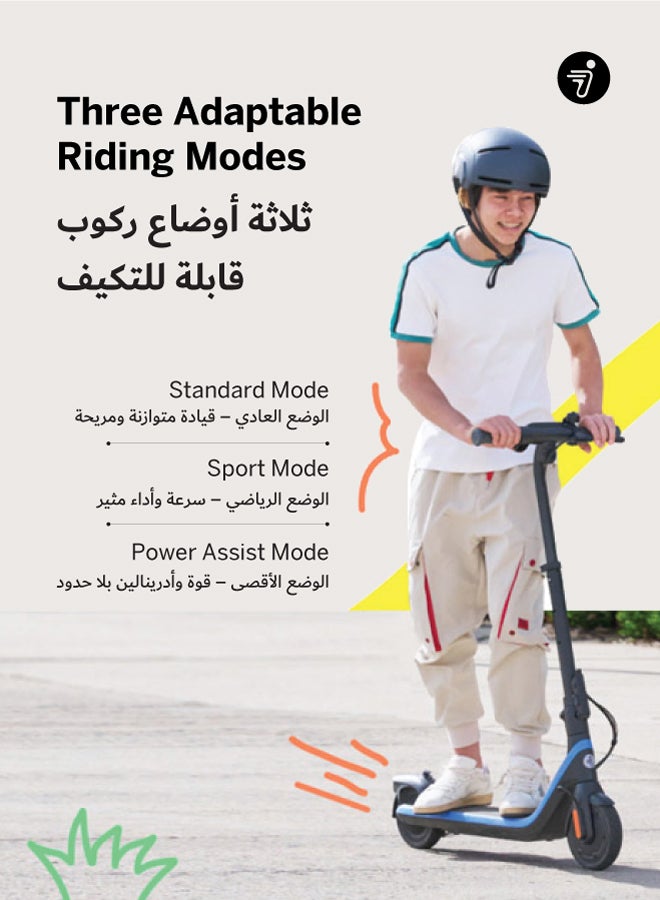 ninebot Segway C2 Pro Kids Electric Scooter, Three Speed Modes 20 km/h Fast Scooter, 15 km Long Range & 150W Powerful Motor, Adjustable Handle, RGB Lights & Bluetooth Speaker, 50 kg Rider Limit Kids Scooter - Image 4