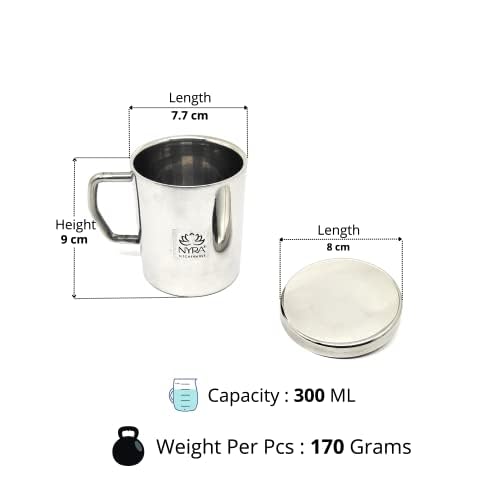 NYRA Stainless Steel Double Walled Insulated Cup 300 ML Coffee and Tea Mug with Lid and Handle Hotel Home Restaurant Multipurpose Mug Set of 2 Pcs - Image 3