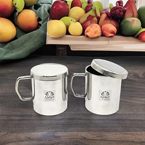 NYRA Stainless Steel Double Walled Insulated Cup 300 ML Coffee and Tea Mug with Lid and Handle Hotel Home Restaurant Multipurpose Mug Set of 2 Pcs - Image 5