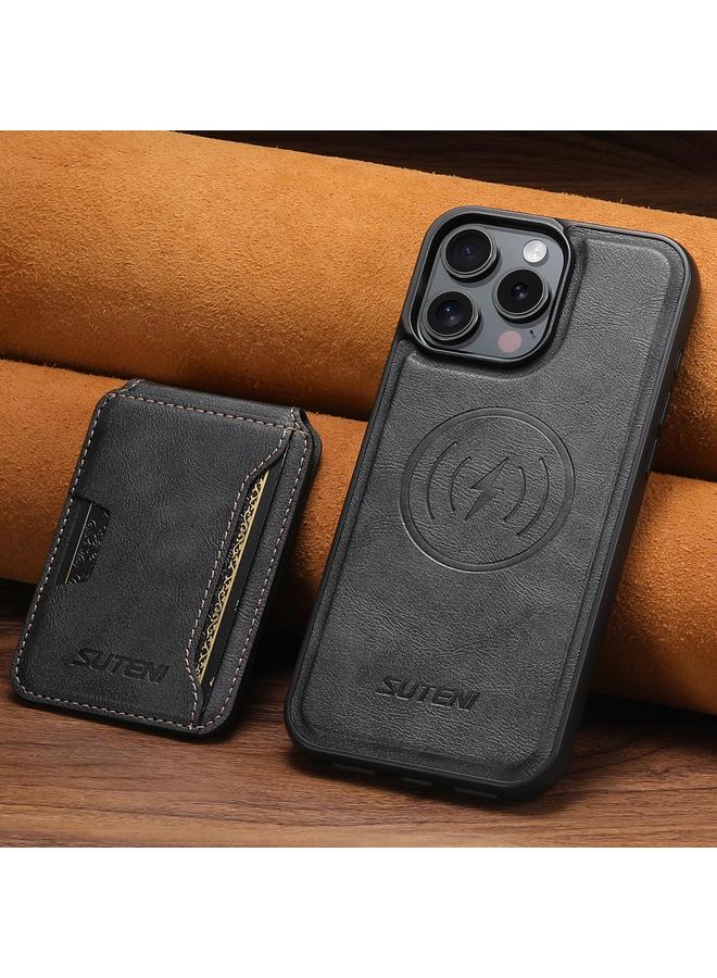Suteni Case For iPhone 15 M3 Card Bag MagSafe Cowhide Texture Leather Phone Case - Image 3