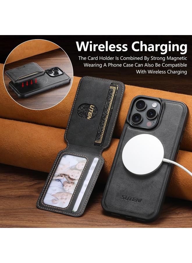 Suteni Case For iPhone 15 M3 Card Bag MagSafe Cowhide Texture Leather Phone Case - Image 5