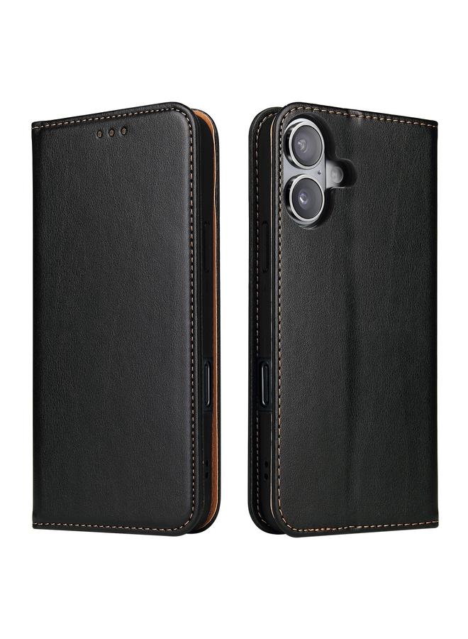 Case For iPhone 16 Fierre Shann PU Genuine Leather Texture Phone Case