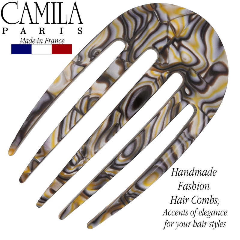 Camila Paris CP3399 French Hair Side Comb Small Rounded, Onyx, Handmade French Twist Hair Combs, Strong Hold Hair Clips for Women Bun Chignon, No Slip Styling Girls Hair Accessories Made in France - Image 2