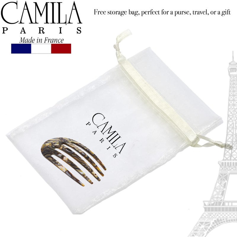 Camila Paris CP3399 French Hair Side Comb Small Rounded, Onyx, Handmade French Twist Hair Combs, Strong Hold Hair Clips for Women Bun Chignon, No Slip Styling Girls Hair Accessories Made in France - Image 4