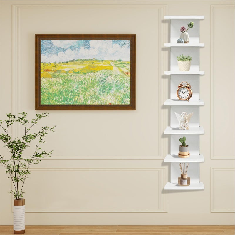 Eunika 7-Tier White Floating Wall Shelf, Tall Vertical Column Storage Organizer Modern Narrow Space Saving Design for Bedroom, Living Room, Home Decor & Display - Image 4