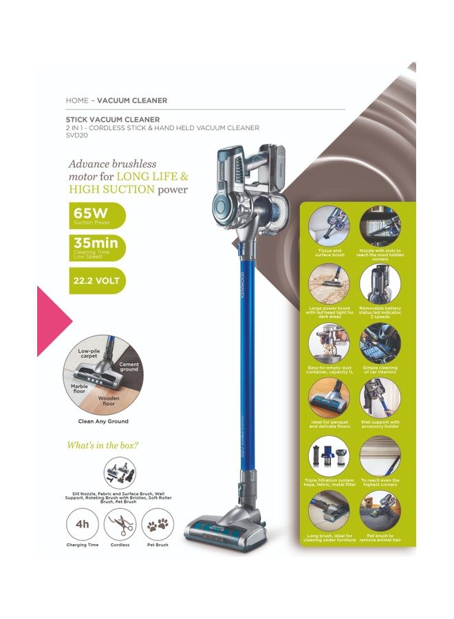 KENWOOD 2 In 1 Cordless Vacuum Cleaner 200 W SVD20.000BL Blue - Image 2