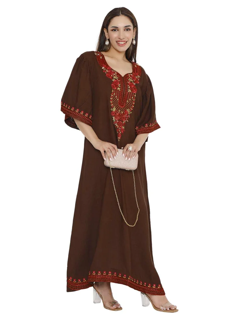 هانا آند سارا PURE MUSLIN SILK COTTON WITH UNIQUE THREAD EMBROIDERY ARABIC KAFTAN JALABIYA DRESS