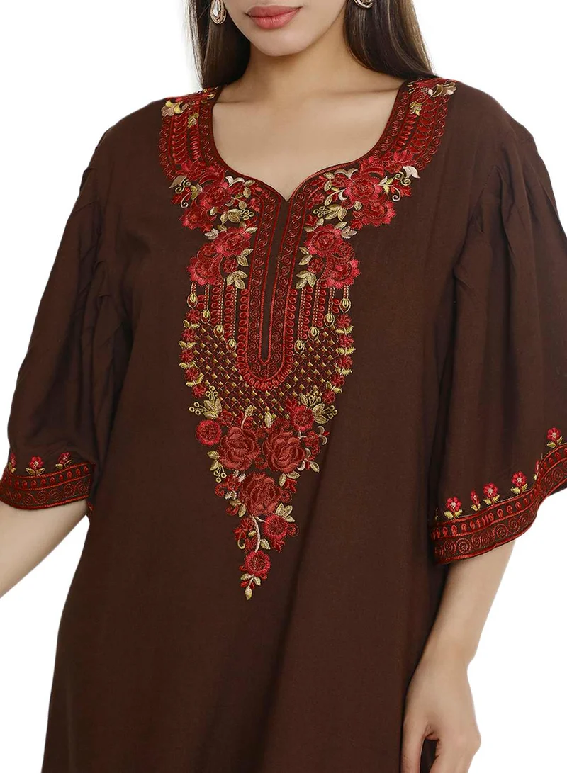 هانا آند سارا PURE MUSLIN SILK COTTON WITH UNIQUE THREAD EMBROIDERY ARABIC KAFTAN JALABIYA DRESS