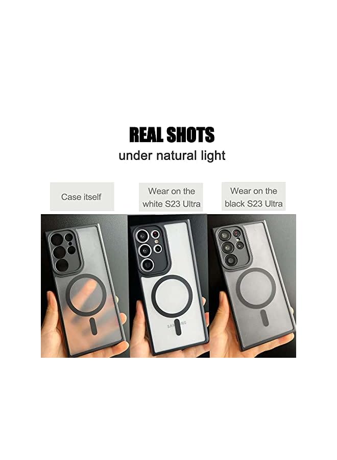 KASTWAVE For Galaxy S23 Ultra Magnetic Case Compatible With Magsafe Wireless Chager Anti Fingerprints Black Frame With Frosted Back Cover Camera Protection Shockproof Case - Image 2