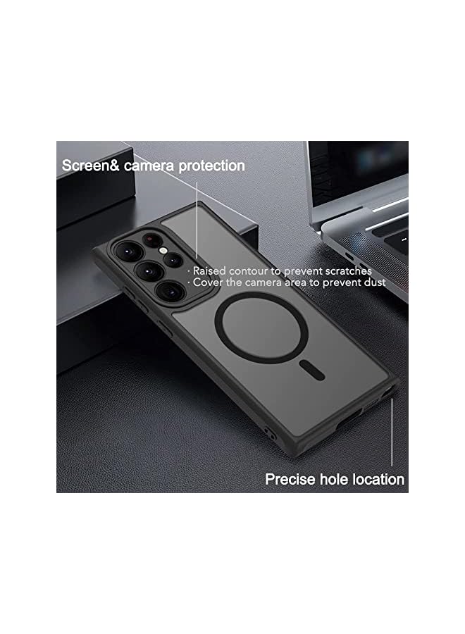 KASTWAVE For Galaxy S23 Ultra Magnetic Case Compatible With Magsafe Wireless Chager Anti Fingerprints Black Frame With Frosted Back Cover Camera Protection Shockproof Case - Image 4