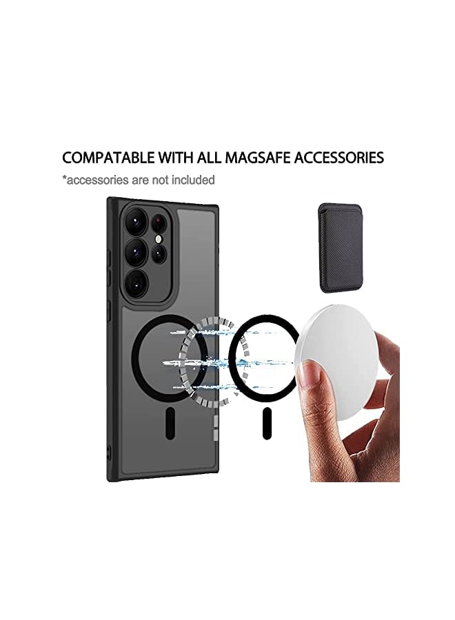 KASTWAVE For Galaxy S23 Ultra Magnetic Case Compatible With Magsafe Wireless Chager Anti Fingerprints Black Frame With Frosted Back Cover Camera Protection Shockproof Case - Image 3