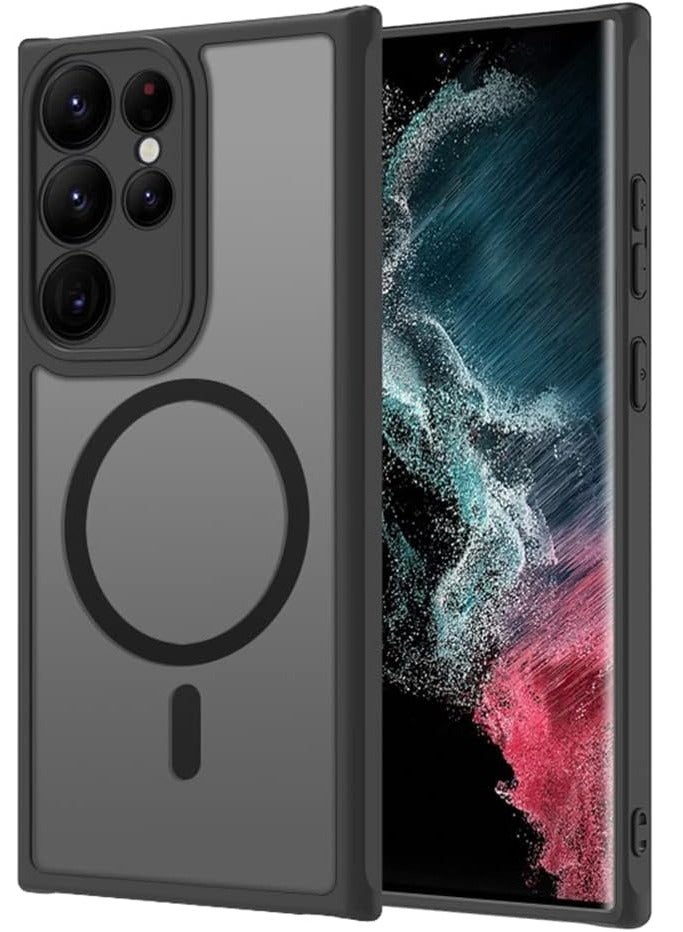 KASTWAVE For Galaxy S23 Ultra Magnetic Case Compatible With Magsafe Wireless Chager Anti Fingerprints Black Frame With Frosted Back Cover Camera Protection Shockproof Case - Image 1