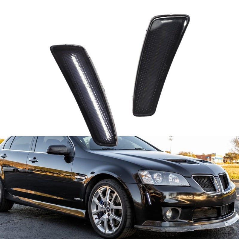 Tonsya White Led Lamps Smoked Lens Front bumper side marker lights For 2008 2009 Pontiac G8 GT GXP 5972205