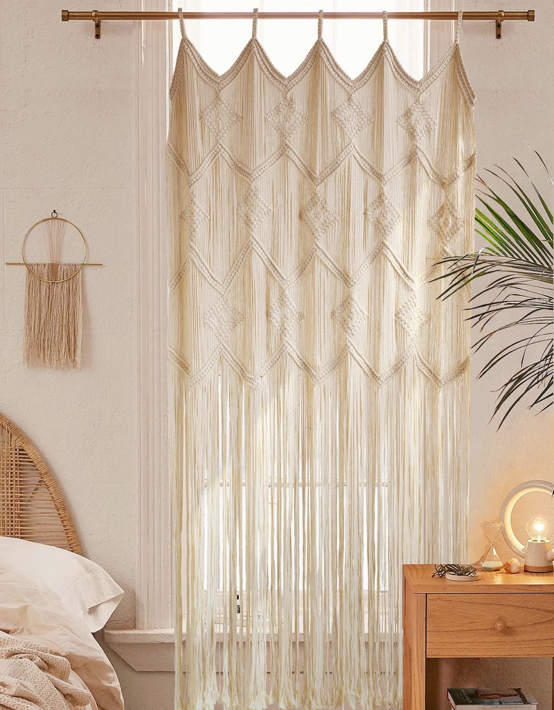 IOWER IOWER Macrame Curtains Window 50x75 Macrame Closet Doorway Curtains Long Macrame Wall dcor Boho Wedding Backdrop 