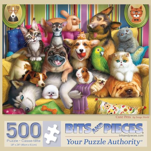 Bits and Pieces 500 Piece Jigsaw Puzzle for Adults Cute Pets Colorful Animals Dogs Cats Jigsaw Puzzle by Image World Completed Puzzle Size 18 x 24 - Image 1