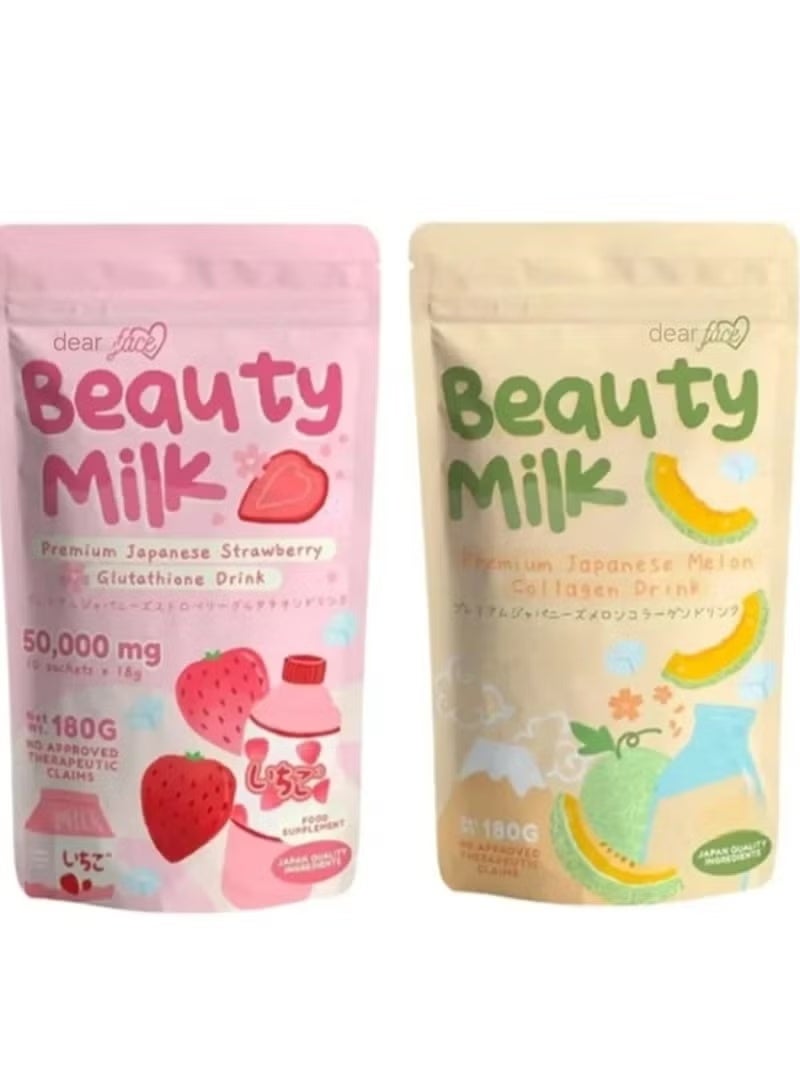 dear face Beauty Milk Japanese Collagen MELON and STRAWBERRY Drink - Image 1