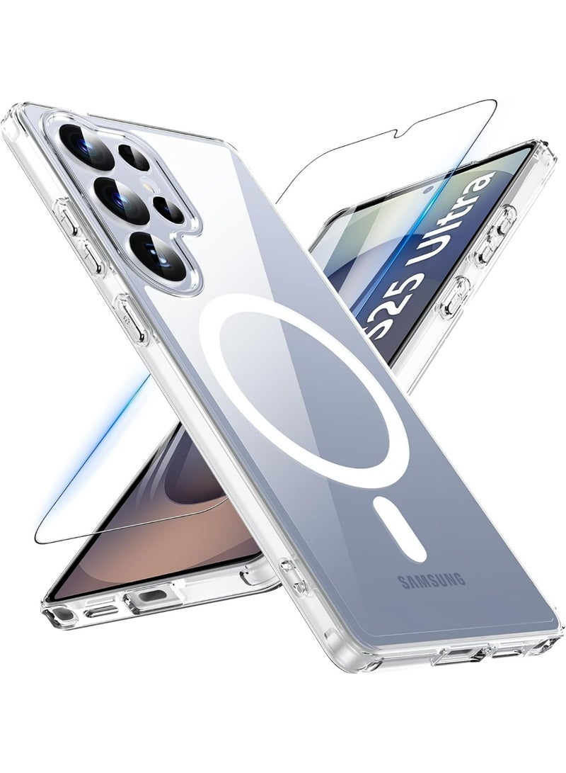 WAIKIL Applicable To Galaxy S25 Ultra Case 6.86'', Magnetic S25 Ultra Case For Magsafe With Tempered Glass Screen, [Shockproof Military] Transparent Back Slim Bumper Cover Phone Case Galaxy S25 Ultra, Clear - Image 1