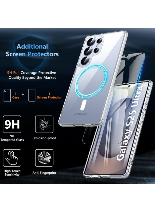 WAIKIL Applicable To Galaxy S25 Ultra Case 6.86'', Magnetic S25 Ultra Case For Magsafe With Tempered Glass Screen, [Shockproof Military] Transparent Back Slim Bumper Cover Phone Case Galaxy S25 Ultra, Clear - Image 2