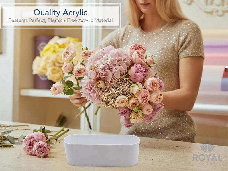 Royal Imports Royal Imports Flower Vase Acrylic Oval - Decorative Centerpiece for Home or Wedding - Non Breakable Plastic  4"" X12 Short Rounded - White - Image 3