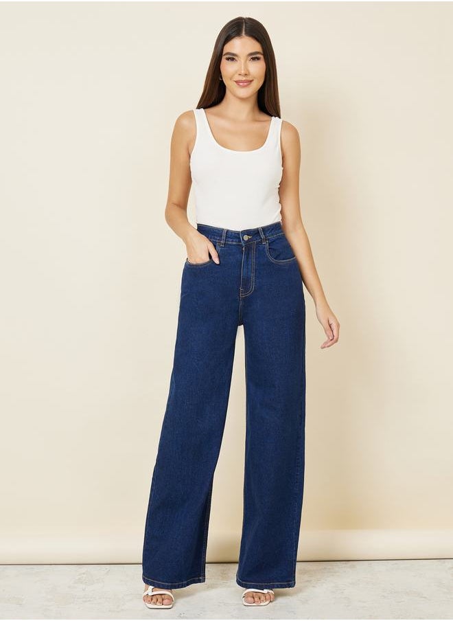 Styli Straight Fit High Rise Jeans with Pockets  - Image 2