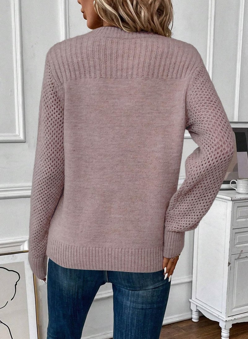 EVALESS Womens Casual 2025 Fall Cable Knit Trendy Dressy Work Business Tops Blouses Fashion Long Sleeve Crewneck Lightweight Chunky Sweaters Pullover,Smoke Gray X-Large - Image 3