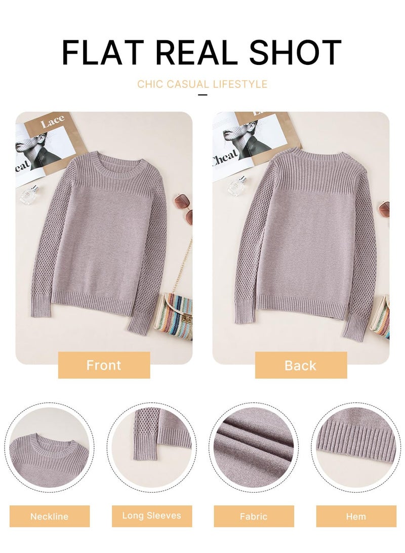 EVALESS Womens Casual 2025 Fall Cable Knit Trendy Dressy Work Business Tops Blouses Fashion Long Sleeve Crewneck Lightweight Chunky Sweaters Pullover,Smoke Gray X-Large - Image 5
