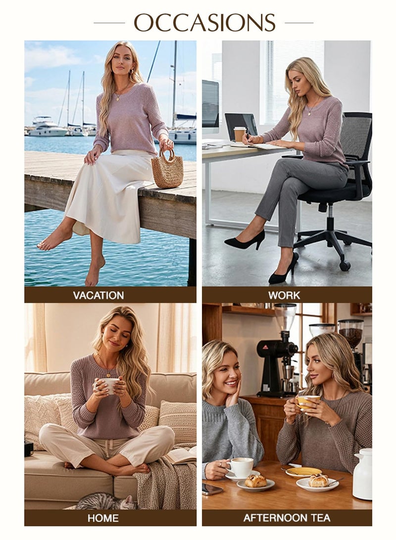 EVALESS Womens Casual 2025 Fall Cable Knit Trendy Dressy Work Business Tops Blouses Fashion Long Sleeve Crewneck Lightweight Chunky Sweaters Pullover,Smoke Gray X-Large - Image 4
