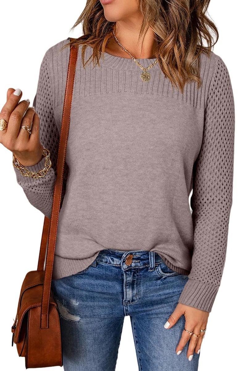 EVALESS Womens Casual 2025 Fall Cable Knit Trendy Dressy Work Business Tops Blouses Fashion Long Sleeve Crewneck Lightweight Chunky Sweaters Pullover,Smoke Gray X-Large - Image 1
