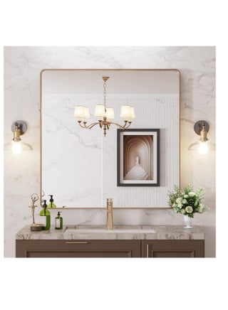 Gold bathroom mirror, rounded rectangular gold frame mirror, brushed gold bathroom vanity mirror wall-mounted, rust-proof, tempered glass, horizontal or vertical hanging (60*60cm) - pzsku/Z605F32D06C408DEF207FZ/45/_/1699669927/390d22a4-e3e1-49ee-beb1-d68ec74171ef