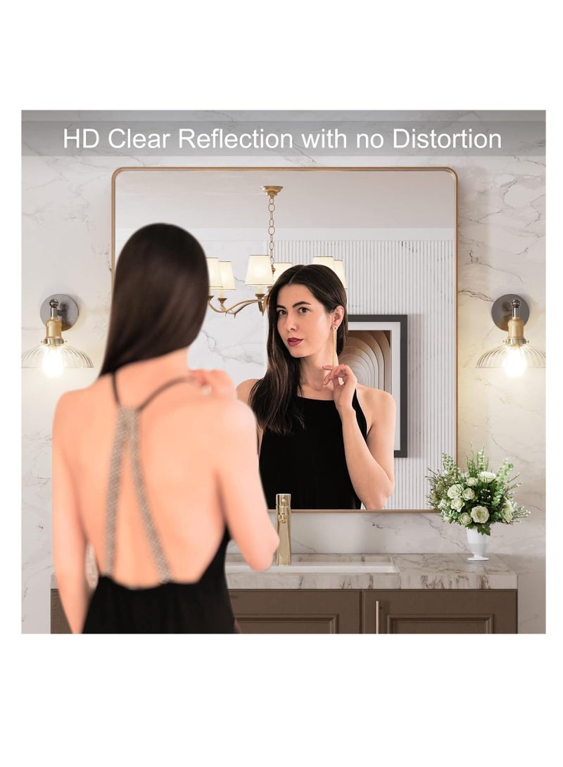 Gold bathroom mirror, rounded rectangular gold frame mirror, brushed gold bathroom vanity mirror wall-mounted, rust-proof, tempered glass, horizontal or vertical hanging (60*60cm)