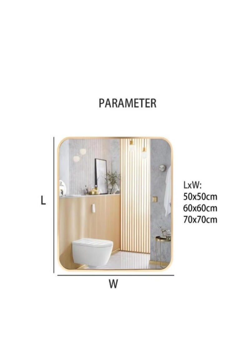 Gold bathroom mirror, rounded rectangular gold frame mirror, brushed gold bathroom vanity mirror wall-mounted, rust-proof, tempered glass, horizontal or vertical hanging (60*60cm)