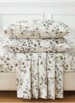 LUNA Home 4 Pieces Bedsheet Set Leaves design, Grey.  - Image 4