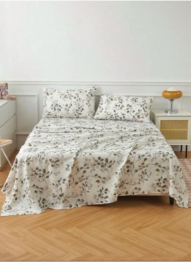 LUNA Home - 4 Pieces Bedsheet Set Leaves design, Grey. - Image 1