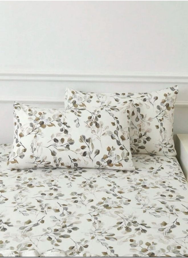 LUNA Home - 4 Pieces Bedsheet Set Leaves design, Grey. - Image 1
