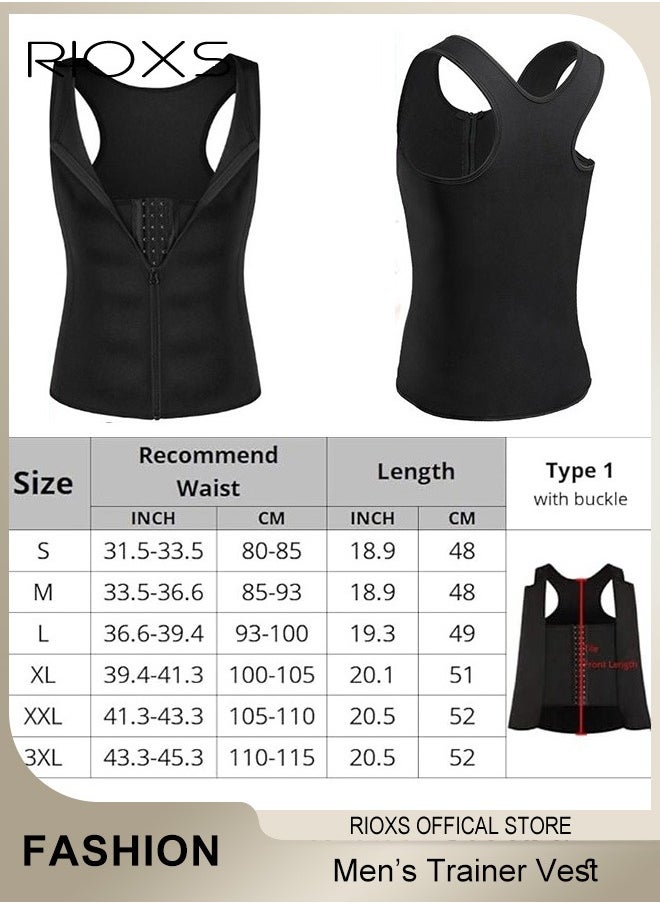 RIOXS - Men's Compression Vests, Hot Sweat Waist Trainer Sweat Shirt For Men Weight Loss, Tank Top Shapewear Slimming Shirt With Zipper, Mens Gym Workout Vest, Slimming Undershirt Body Shaper Vest - Image 1