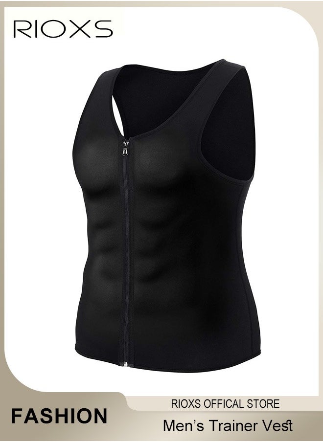 RIOXS - Men's Compression Vests, Hot Sweat Waist Trainer Sweat Shirt For Men Weight Loss, Tank Top Shapewear Slimming Shirt With Zipper, Mens Gym Workout Vest, Slimming Undershirt Body Shaper Vest - Image 1
