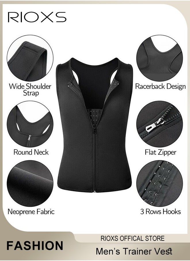 RIOXS - Men's Compression Vests, Hot Sweat Waist Trainer Sweat Shirt For Men Weight Loss, Tank Top Shapewear Slimming Shirt With Zipper, Mens Gym Workout Vest, Slimming Undershirt Body Shaper Vest - Image 1