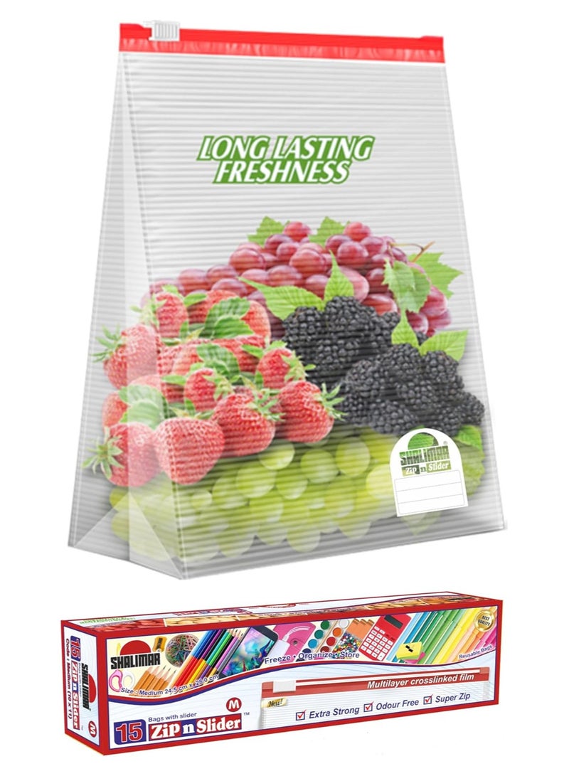 shalimar Shalimar Zip and Lock Reusable Slider Bag - Medium Size - Pack of 3 45 Bags - Zip Lock Storage Bag-Vegetable Bag-Freeze Bag - Multi-Purpose Natural Color  - Image 2