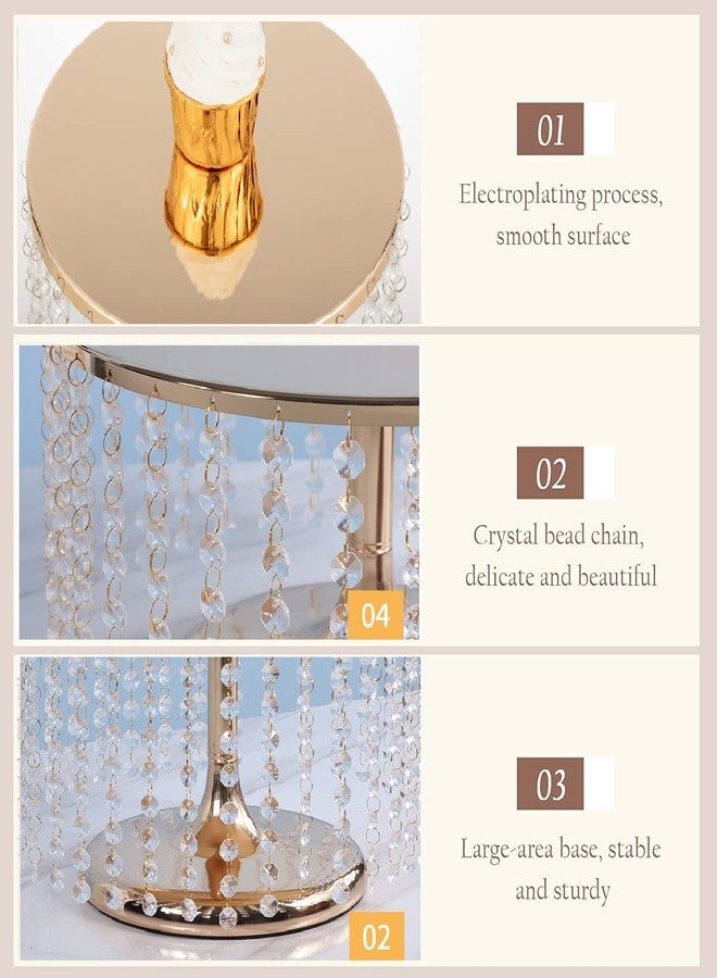 Bigsee Luxury Crystal Cake Display Plate, 10 inches Round Cupcake Holder Gold with Hanging Acrylic Beads, Wedding Birthday Party Table Pedestal Display Plate - Image 3