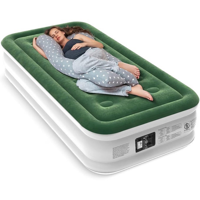 TWIN AIR MATTRESS WITH BUILT PUMP 16 DURABLE BLOW UP MATTRESS AIRBED COMFORTABLE TOP SURFACE INFLATABLE MATTRESS FOR CAMPING HOME PORTABLE TRAVEL