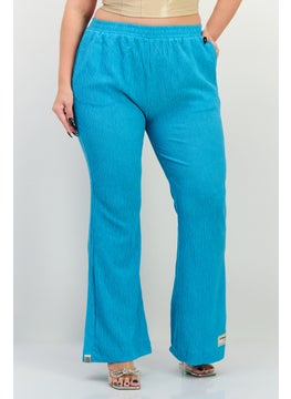 The Giving Movement Women Regular Fit Textured Flare Pants, Turquoise  - Image 1