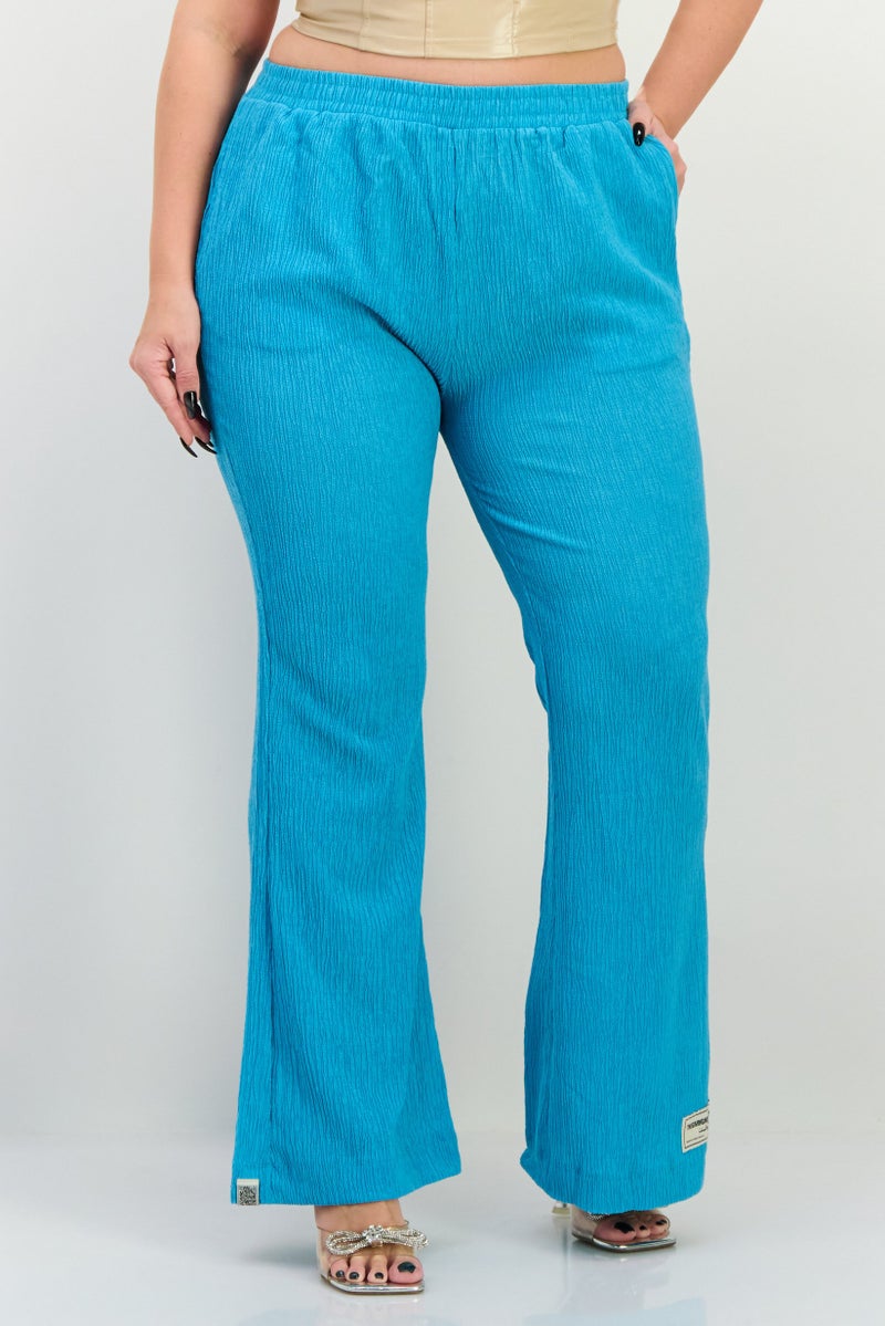 The Giving Movement Women Regular Fit Textured Flare Pants, Turquoise  - Image 1