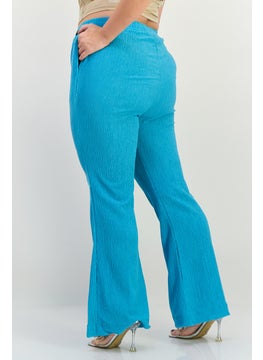 The Giving Movement Women Regular Fit Textured Flare Pants, Turquoise  - Image 3