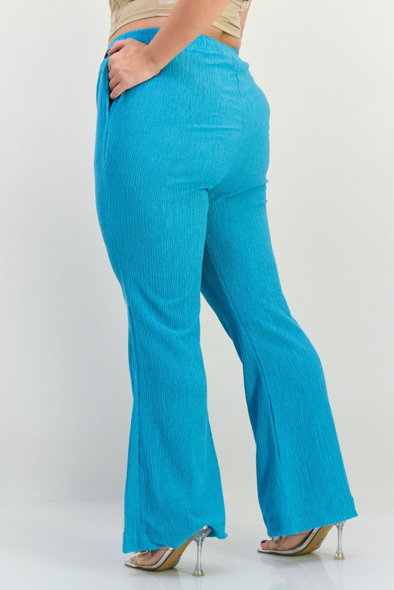 The Giving Movement Women Regular Fit Textured Flare Pants, Turquoise  - Image 3