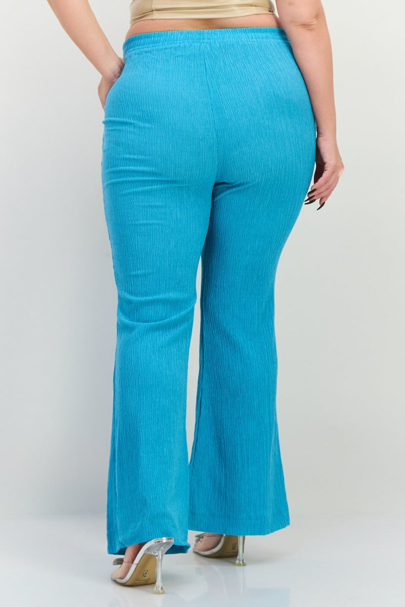The Giving Movement Women Regular Fit Textured Flare Pants, Turquoise  - Image 4