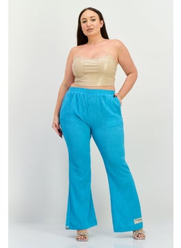The Giving Movement Women Regular Fit Textured Flare Pants, Turquoise  - Image 2