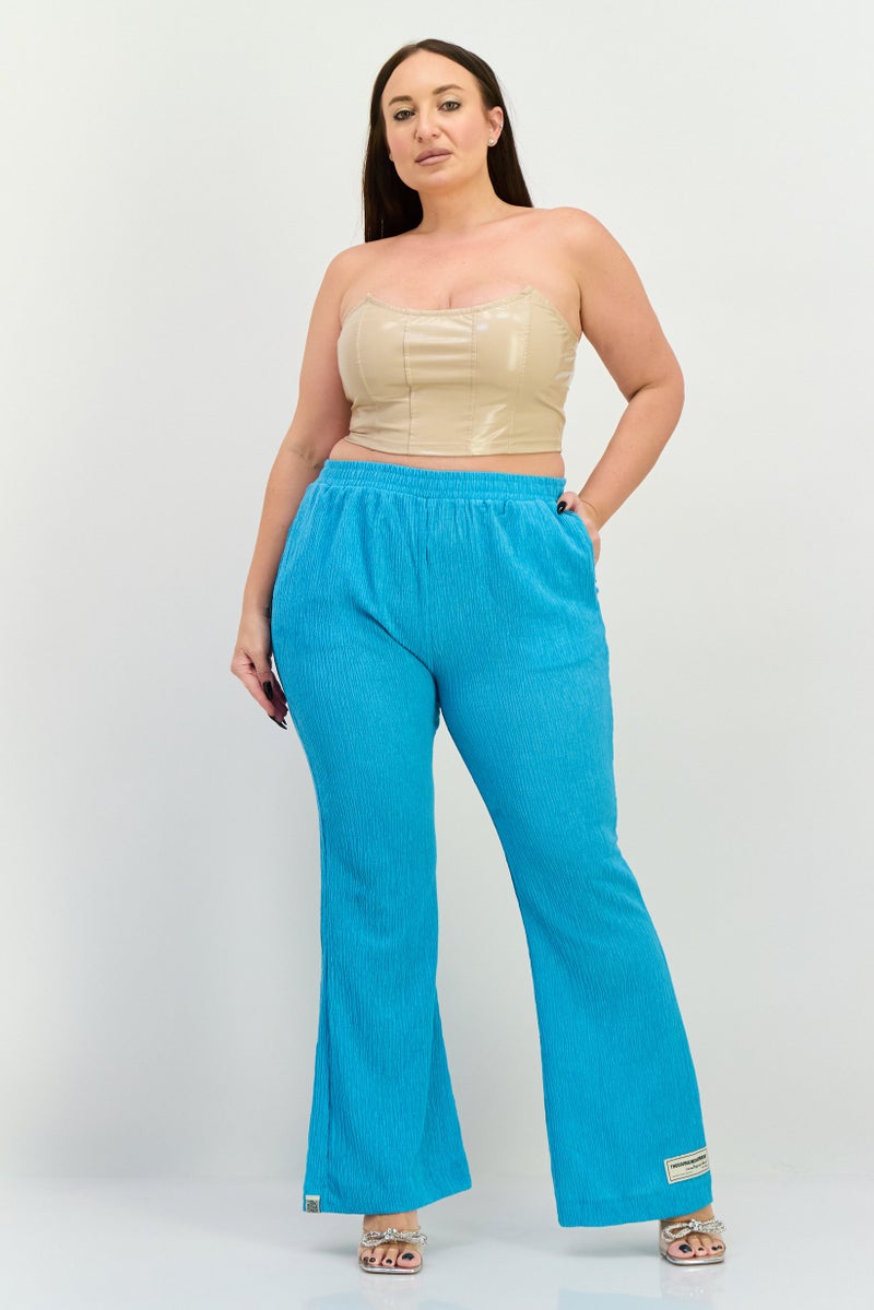 The Giving Movement Women Regular Fit Textured Flare Pants, Turquoise  - Image 2
