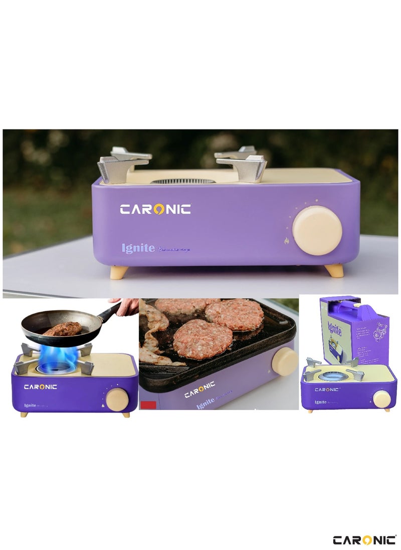 CARONIC Butane Fuel Camp Stove Crate Series Mini Stove For Camping Hiking  Portable Gas Stove With Spiral Flame Even Heat Distribution Modern and Easy To Use Purple  - Image 5