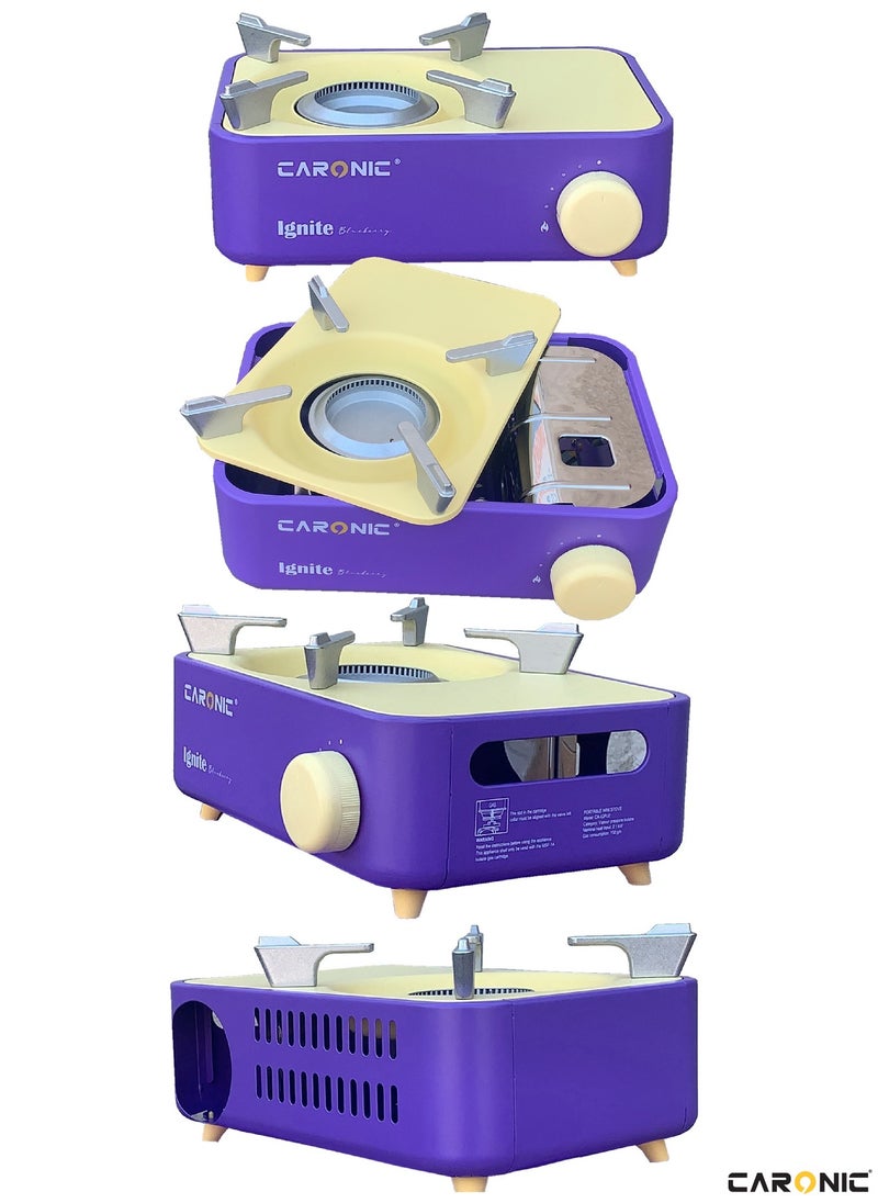 CARONIC Butane Fuel Camp Stove Crate Series Mini Stove For Camping Hiking  Portable Gas Stove With Spiral Flame Even Heat Distribution Modern and Easy To Use Purple  - Image 4